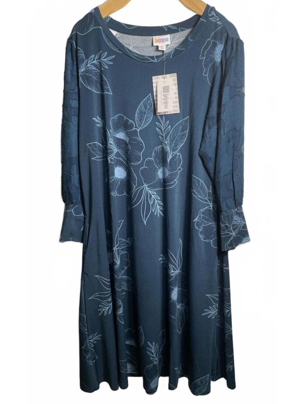 LuLaRoe Dress Women's Medium Blue Floral Long Sleeve Boho